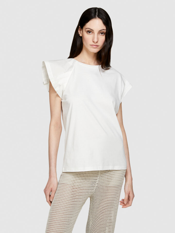 T-shirt with ruffles - women's short sleeve t-shirts - White | Sisley image number 4